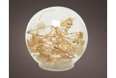 Lumineo Bal van glas met Micro LED verlichting en natuur decoratie 8 lampen Warm wit dia12cm
