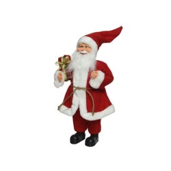 Decoris Père Noël avec paquet en costume de Noël rouge traditionnel 14x25x45cm
