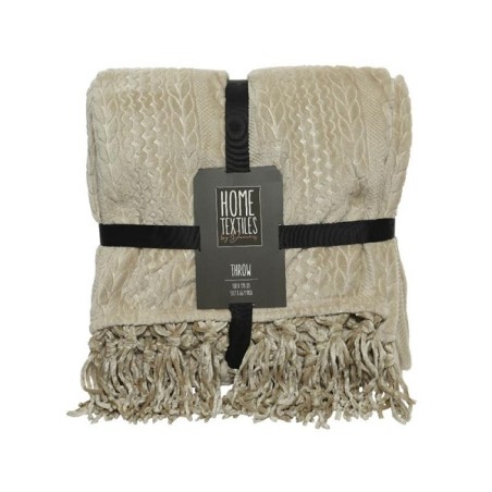 Decoris Living couverture polyester taupe avec franges 130x170cm