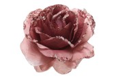 Decoris Décoration de Noël Rose sur pince polyester velours rose dia14x8.5cm