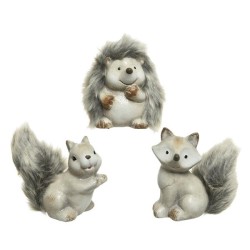 Decoris beeld Dier met bont terracotta 3ass grijs 10,5x6,5x11,5cm