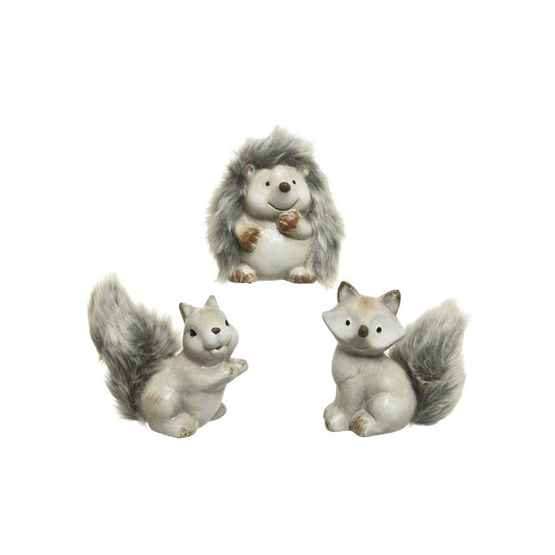 Decoris beeld Dier met bont terracotta 3ass grijs 10,5x6,5x11,5cm