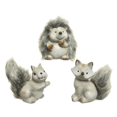 Decoris beeld Dier met bont terracotta 3ass grijs 10,5x6,5x11,5cm