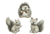 Decoris image Animal avec fourrure terre cuite 3ass gris 10,5x6,5x11,5cm