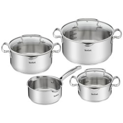 Tefal Duetto+ set de cuisson 4 pièces en inox, casserole 16 cm et marmites 16/20/24 cm adaptés à toutes sources de chaleur.