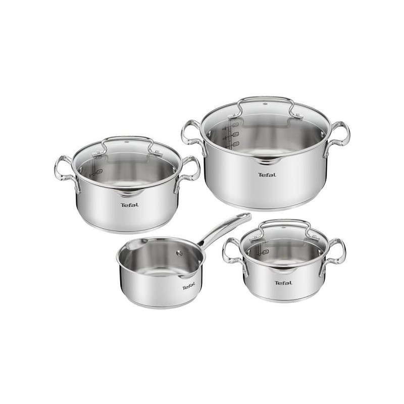 Tefal Duetto+ 4 delige RVS kookset, steelpan 16cm en kookpannen met 16/20/24cm geschikt voor alle warmtebronnen.