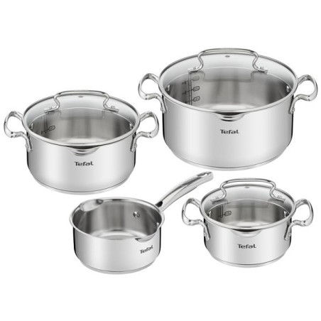 Tefal Duetto+ set de cuisson 4 pièces en inox, casserole 16 cm et marmites 16/20/24 cm adaptés à toutes sources de chaleur.