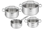 Tefal Duetto+ set de cuisson 4 pièces en inox, casserole 16 cm et marmites 16/20/24 cm adaptés à toutes sources de chaleur.