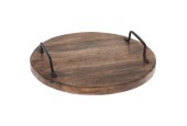Snijplank Rond Mangohout 30cm Hoogte 6cm met metalen grepen