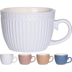 Tasse Cappuccino en faïence avec motif nervuré 460Ml, disponible en différentes couleurs
