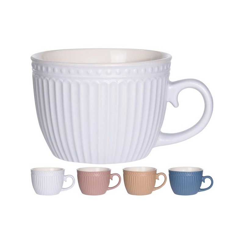Tasse Cappuccino en faïence avec motif nervuré 460Ml, disponible en différentes couleurs