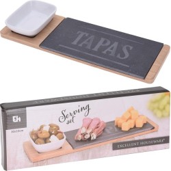 Service Bol Et Étagère avec texte "Tapas" 30x10cm