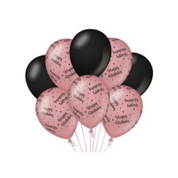 Paperdreams Ballons de décoration rose/noir - Joyeux anniversaire Pack de 8 pièces