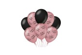 Paperdreams Decoration balloons roze/zwart - Happy birthday Verpakking a 8 stuks