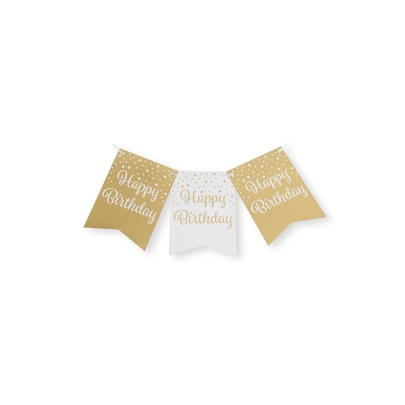 Paperdreams Party flag banner goud/wit - Happy Birthday