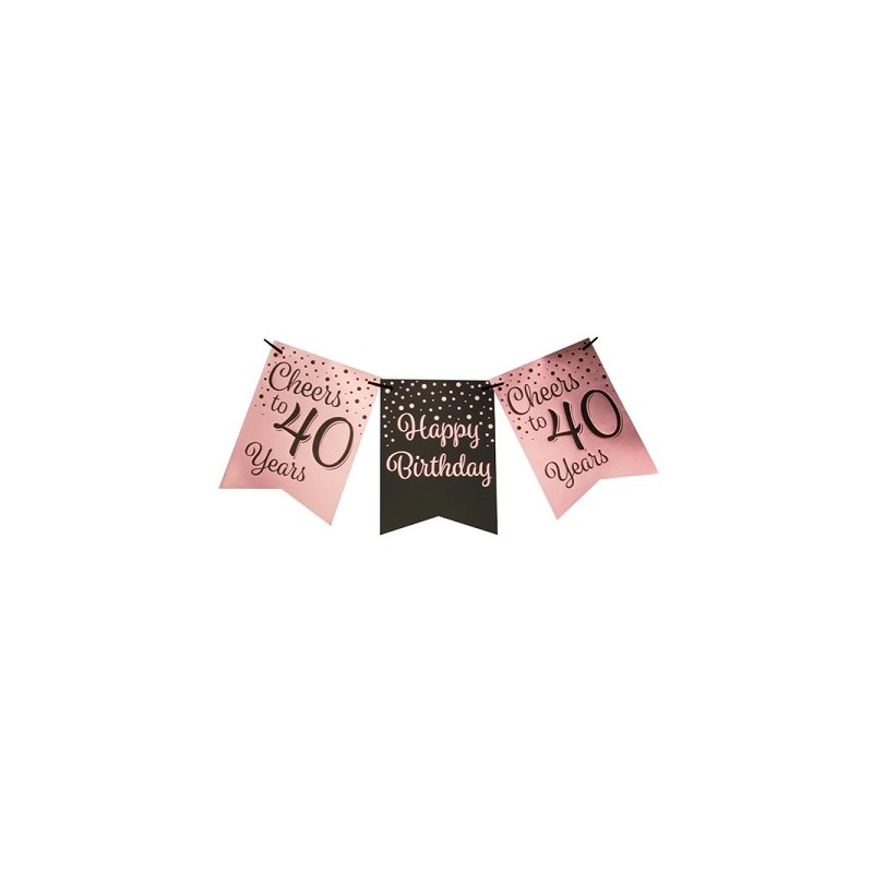 Paperdreams Party flag banner roze/zwart - 40