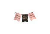 Paperdreams Party flag banner roze/zwart - Happy birthday