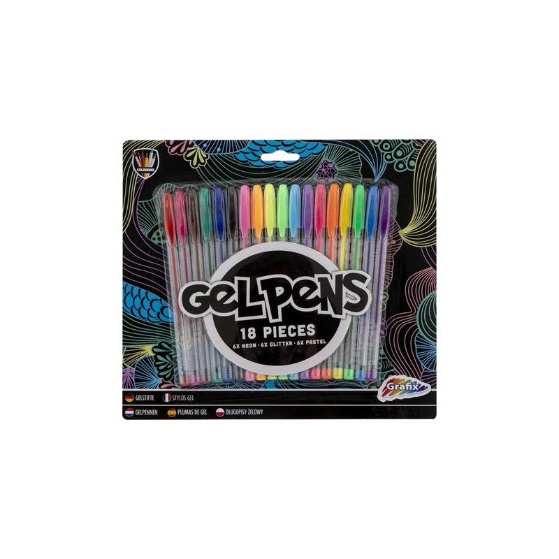 Grafix 18 stylos gel sur carte (Pastel pailleté néon)