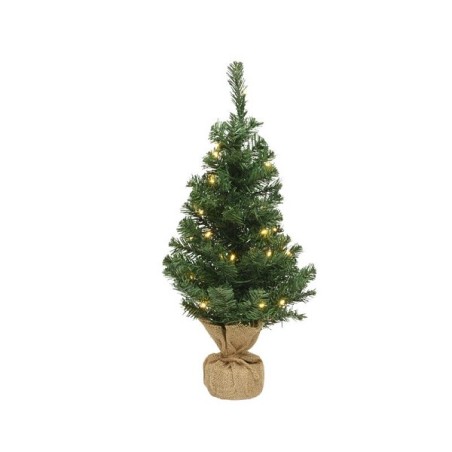 Everlands Imperial pine mini kunstkerstboom 75cm met 35 lampen warm wit LED verlichting in jute zak. Werkt op 3 x AA batterijen