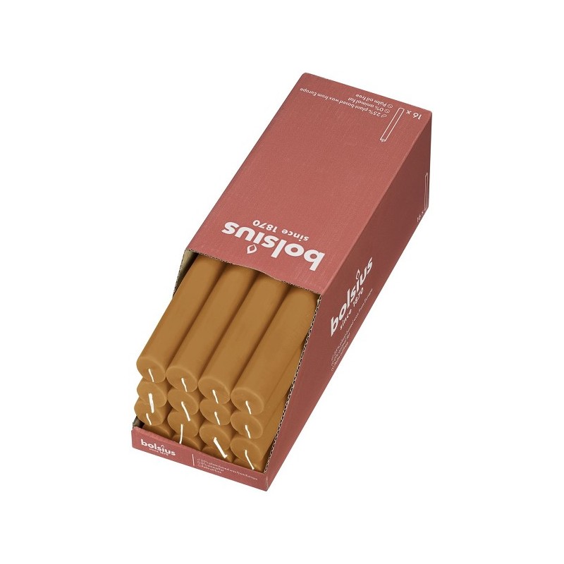 Bolsius Rustic Dinner Candle 270/23 boîte de 16 pièces jaune ocre