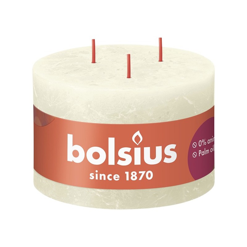 Bolsius Shine Collection Bougie bloc rustique Shine 90/140 3 mèches Soft Pearl - Soft Pearl