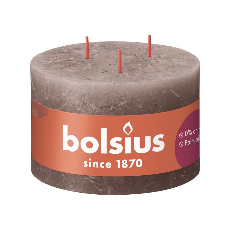 Bolsius Shine Collection Bougie bloc rustique 90/140 3 mèches Taupe rustique