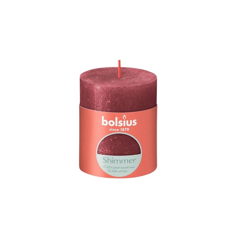 Bolsius  Rustiek stompkaars 80/68 Shimmer Delicate Red-Delicaat Rood
