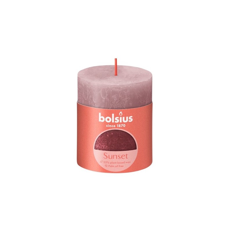 Bolsius Sunset Collection Bougie bloc rustique 80/68 Frêne Rose et Rouge