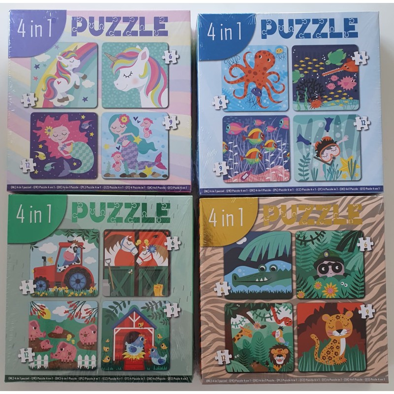 4-in-1 Puzzel (4/6/9/12 Stukjes)