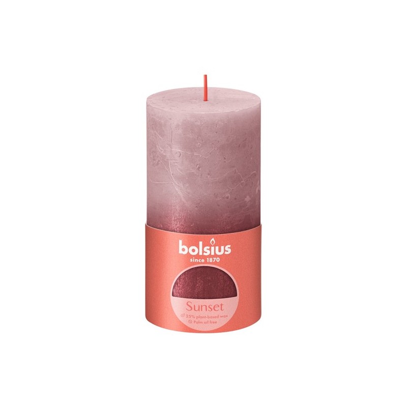 Bolsius Sunset Collection Bougie bloc rustique 130/68 Sunset Cendre Rose et Rouge