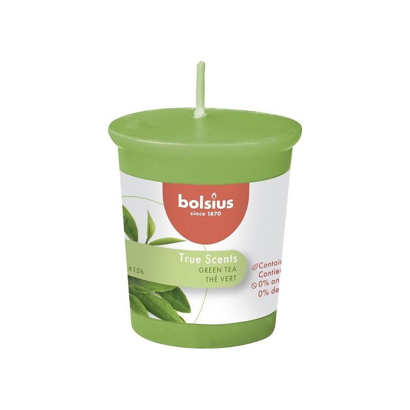 Bolsius Gegeurde Votive 53/45 True Scents Green Tea pak a 12 stuks