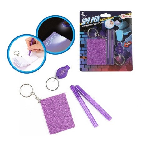 Carnet Toi Toys + lampe UV sur porte-clés avec stylo espion pour écriture secrète