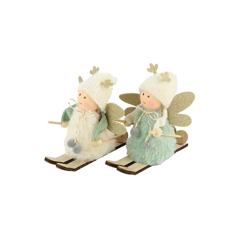 Feetje of skieen 12,5x6x11,5cm 2 assorti kleuren groen of creme