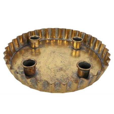 Bougeoir Gingda métal dia23x3.5cm or antique