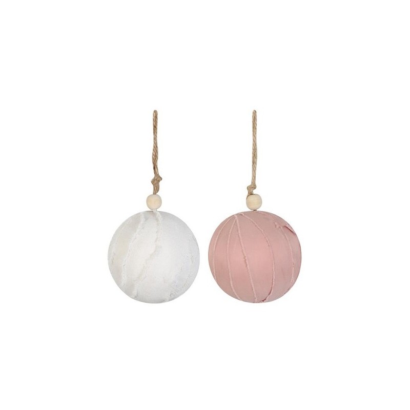 Dijk Natural Collections Ornement à suspendre textile avec corde Ø9x9cm 2couleurs assorties rose ou blanc