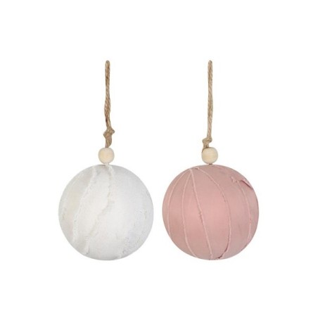 Dijk Natural Collections Hang ornament texiel met touw Ø9x9cm 2assorti kleuren rose of wit