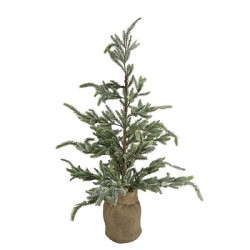 Kunstkerstboom sneeuw finish met LED verlichting en jute zak 40x40x105
