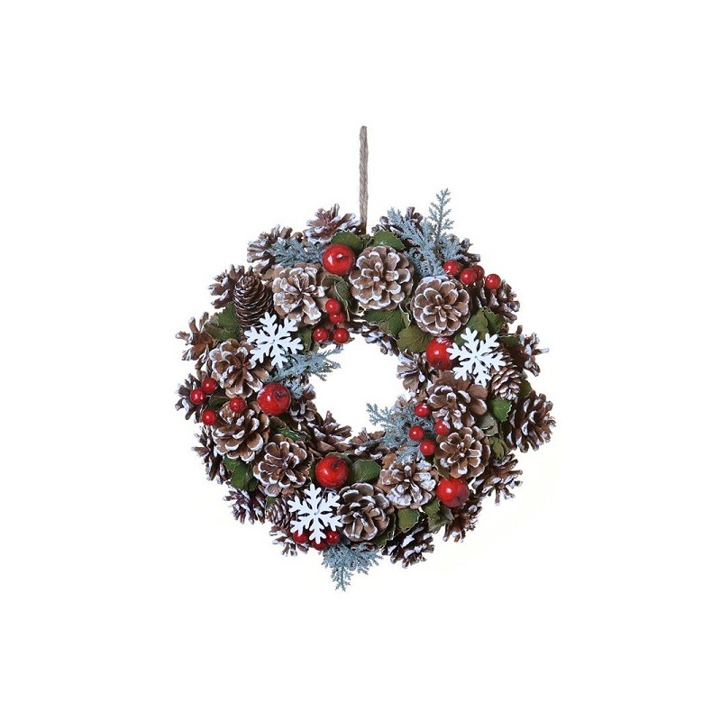Krans dennenappels met decoratie Ø 30cm multikleur
