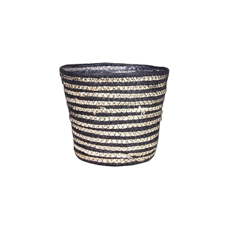 Mand naturel/zwart Ø17,5xh14cm met plastic liner