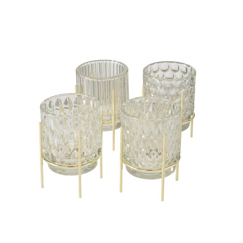 Boltze Home Photophore transparent en métal doré support Noria H11cm dia 7cm