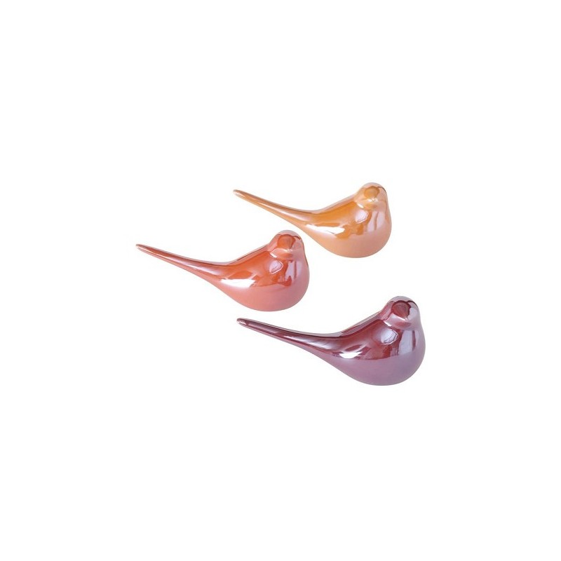 Boltze Home Vogel perly glans H8cm L16cm oranje/rood keramiek
