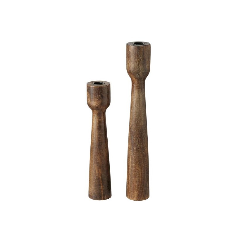 Boltze Home Kaarsenstandaard mangohout 2-delig H30 en 40cm