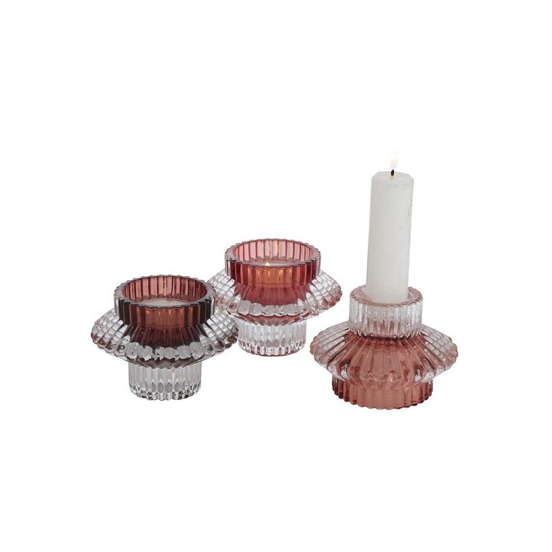 Boltze Home Photophore verre 2-en1 H6cm dia9cm disponible en différentes nuances de rose