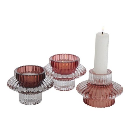 Boltze Home Photophore verre 2-en1 H6cm dia9cm disponible en différentes nuances de rose