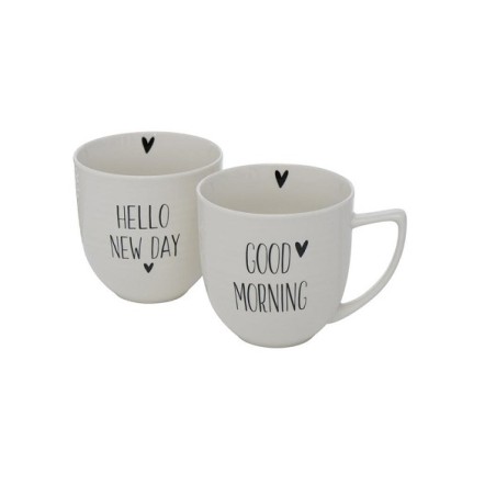 Boltze Home Beker Morning 330ml Keramiek Met Tekst Zwart-wit