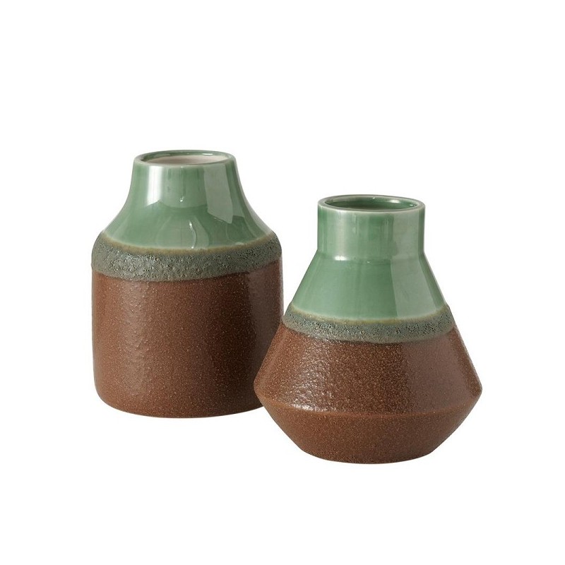 Boltze Home Vaas Noella H15cm Dia14cm Stoneware bruin/grioen