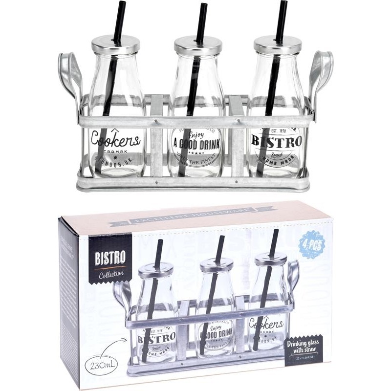 Gourdes avec paille 230ml en plateau 22x7x16cm