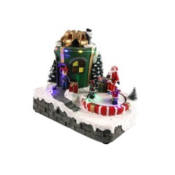 Kerstscene Cadeau met LED verlichting, beweging en timer 20,5x13,5x18cm 3xAA(excl)