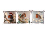 Kussen met 6 LED lampjes roodborstje in 3 dessins 40x40cm (batterij incl)