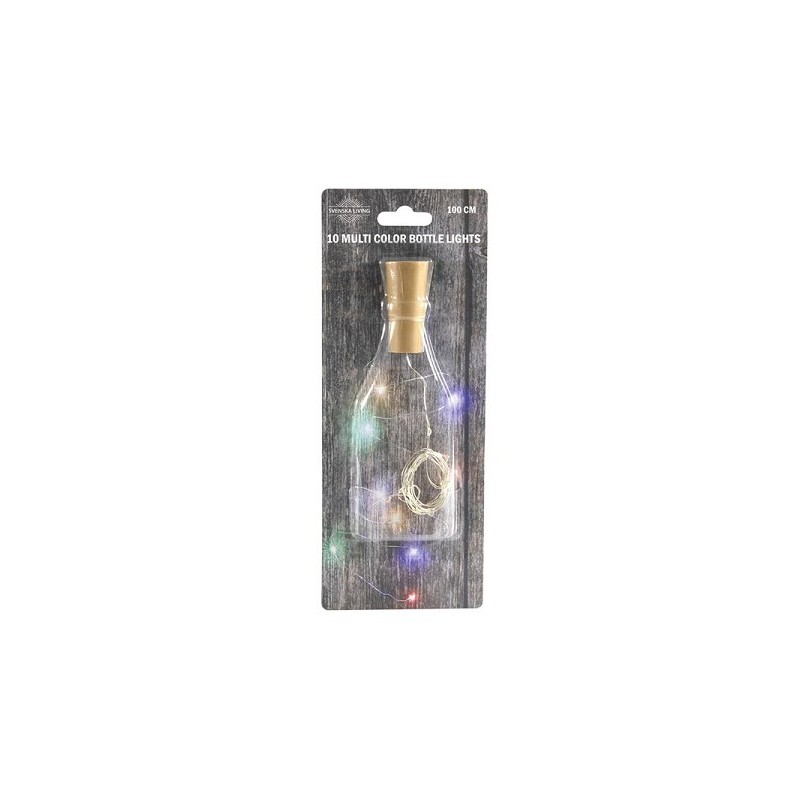 Bouchon de bouteille faux liège avec 10 lampes LED éclairage filaire multicolore 3xLR44 (incl)